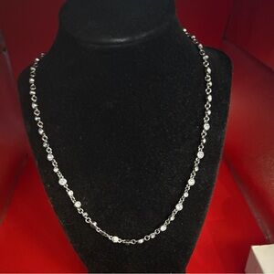 Elegant Ann Taylor Long Silver Necklace with Crystal Accents